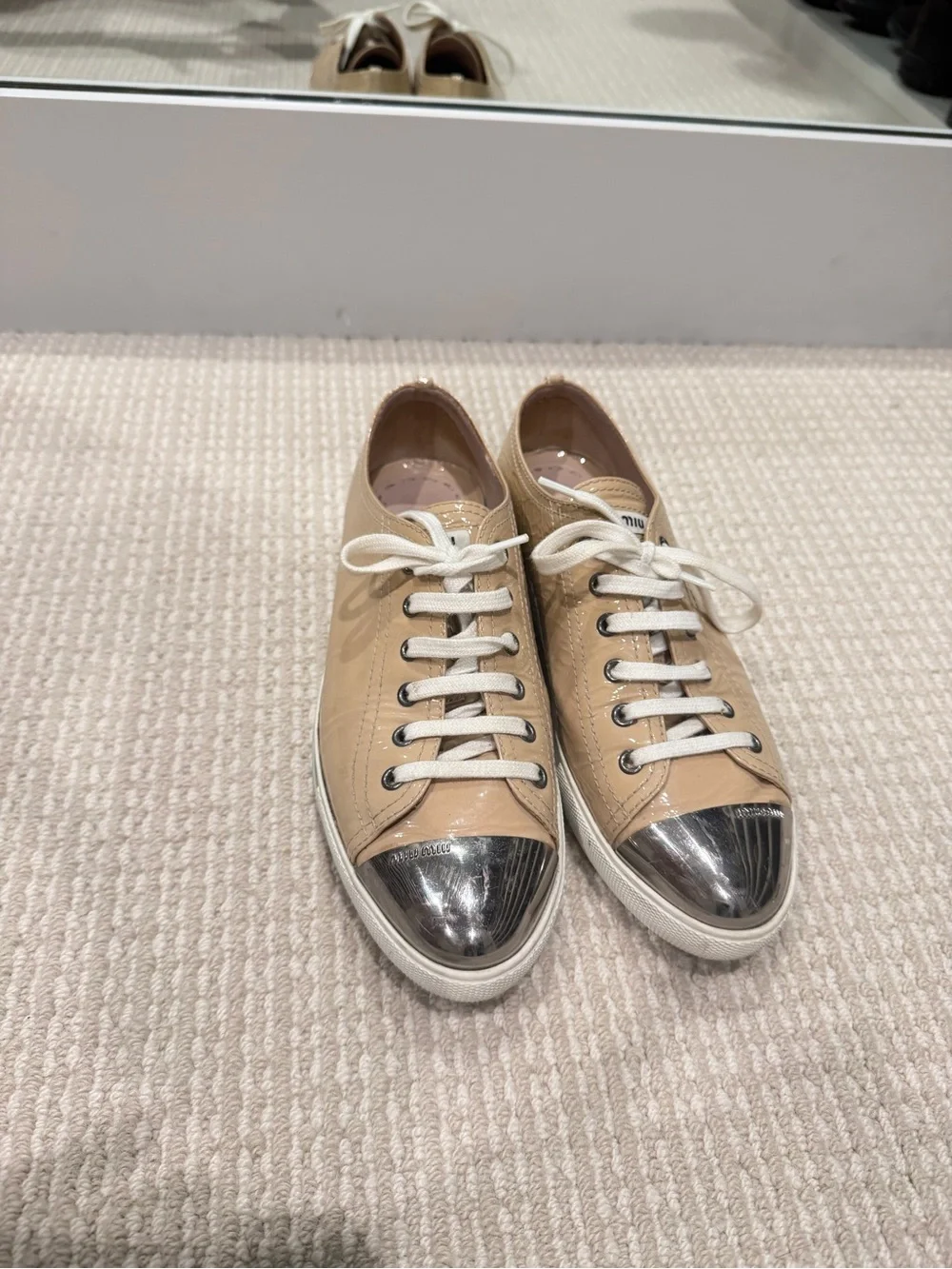 Miu Miu Patent Leather Low-Top Sneaker in Light Pink